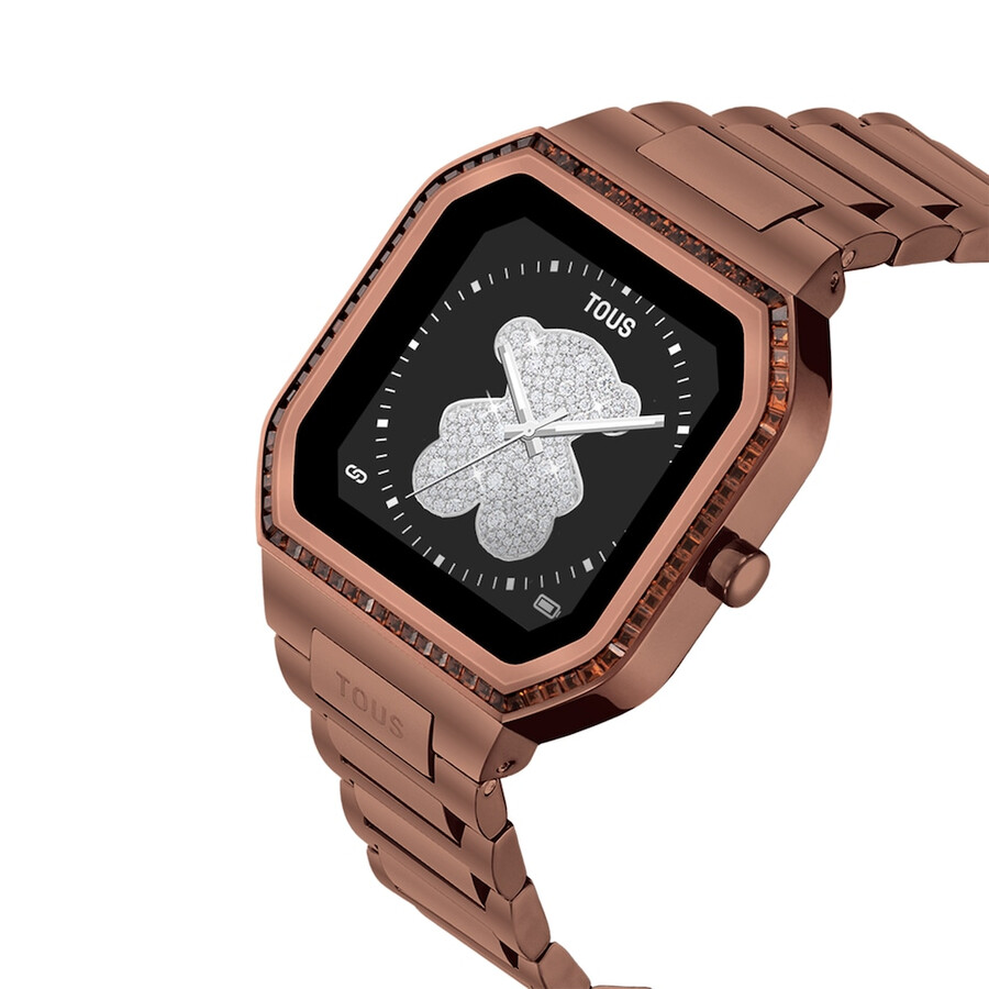 smartwatch con bracciale in acciaio marrone e zirconi b-connect