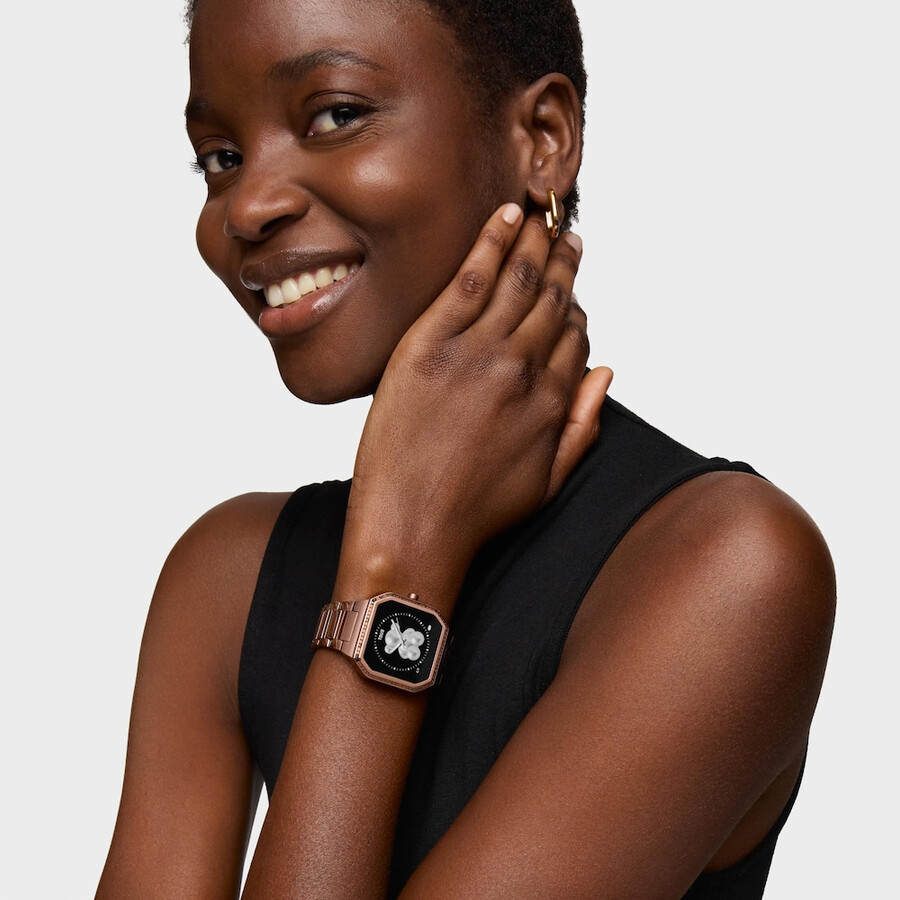 smartwatch con bracciale in acciaio marrone e zirconi b-connect