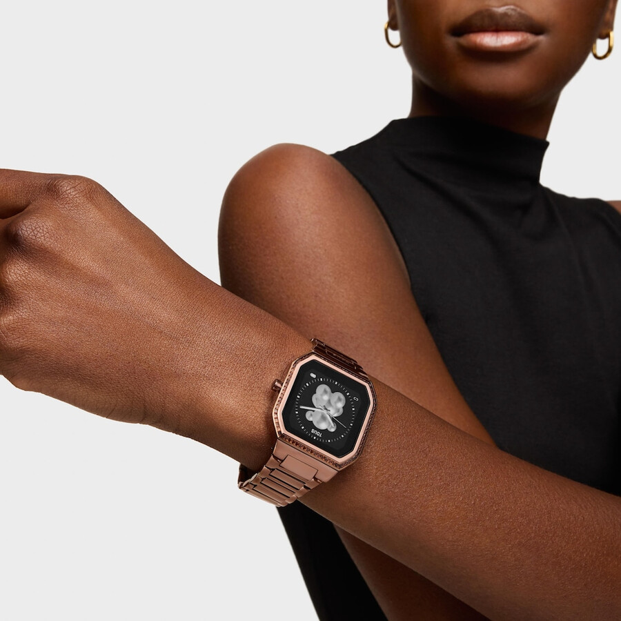 smartwatch con bracciale in acciaio marrone e zirconi b-connect