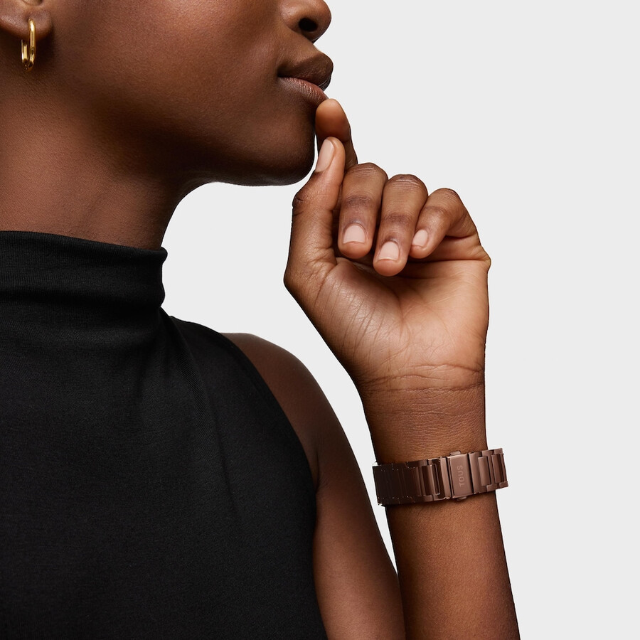 smartwatch con bracciale in acciaio marrone e zirconi b-connect