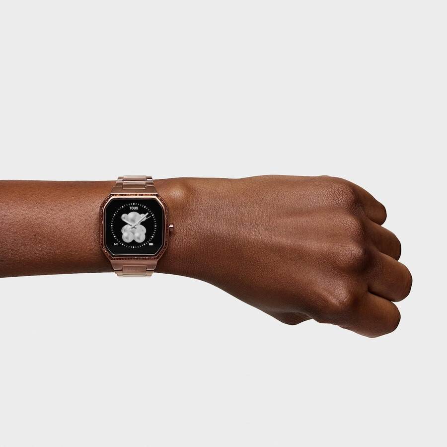smartwatch con bracciale in acciaio marrone e zirconi b-connect
