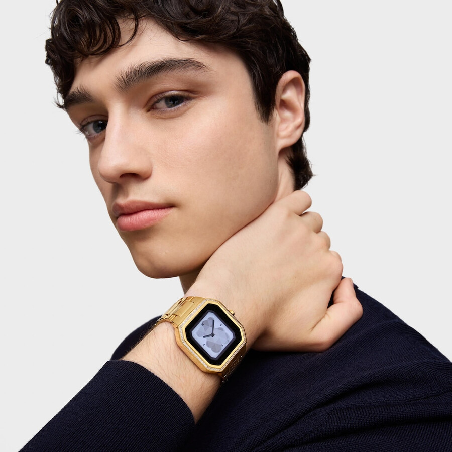 smartwatch con bracciale in acciaio color oro e zirconi b-connect