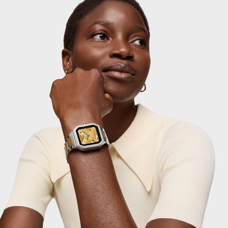 smartwatch con bracciale in acciaio e acciaio color oro e zirconi b-connect