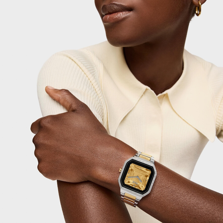 smartwatch con bracciale in acciaio e acciaio color oro e zirconi b-connect