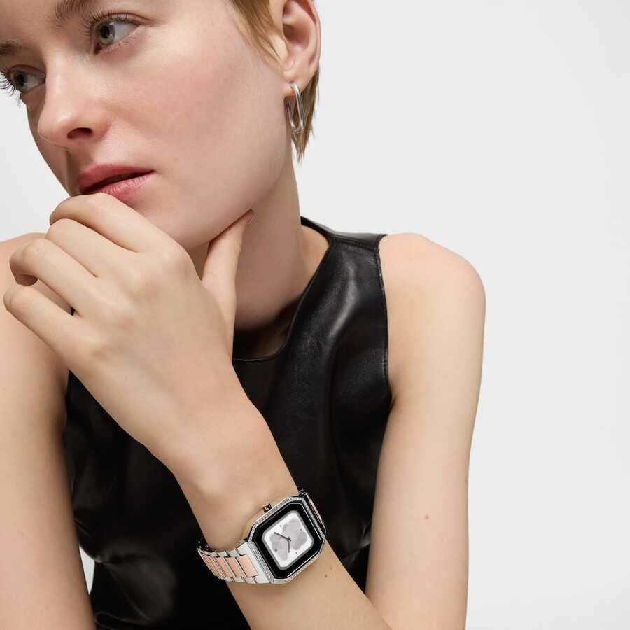 smartwatch con bracciale in acciaio e acciaio rosa e zirconi b-connect