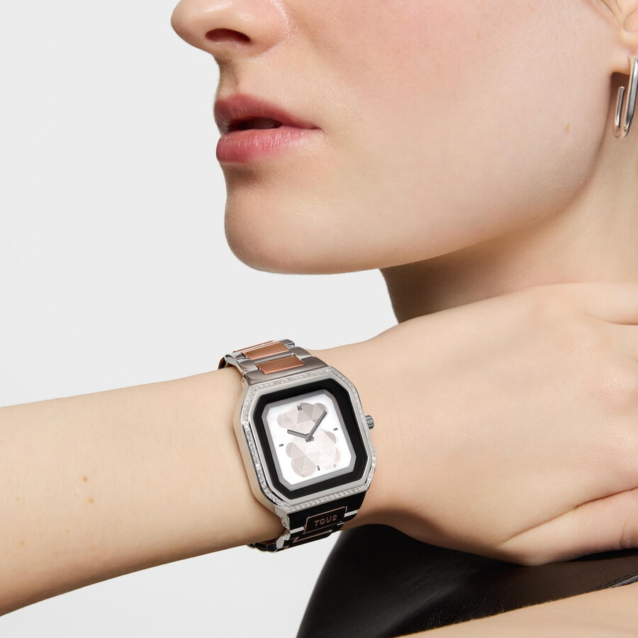 smartwatch con bracciale in acciaio e acciaio rosa e zirconi b-connect