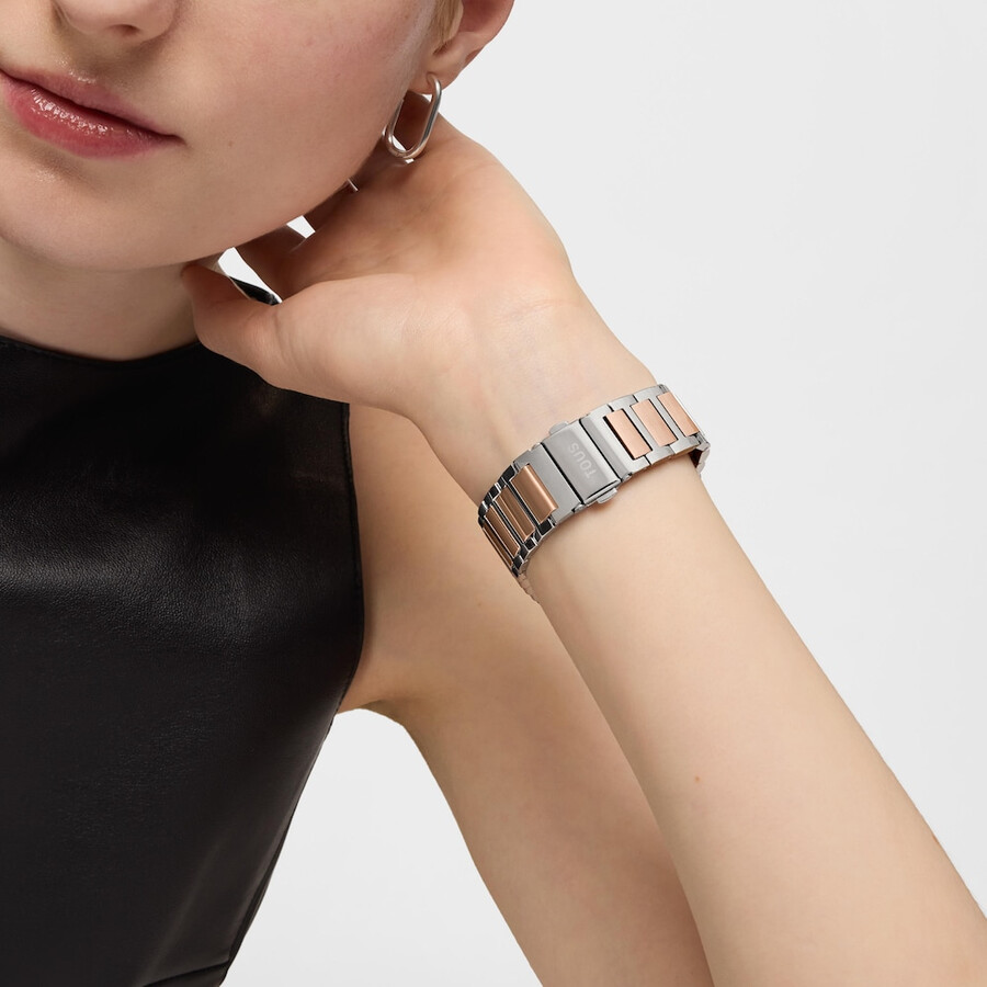smartwatch con bracciale in acciaio e acciaio rosa e zirconi b-connect
