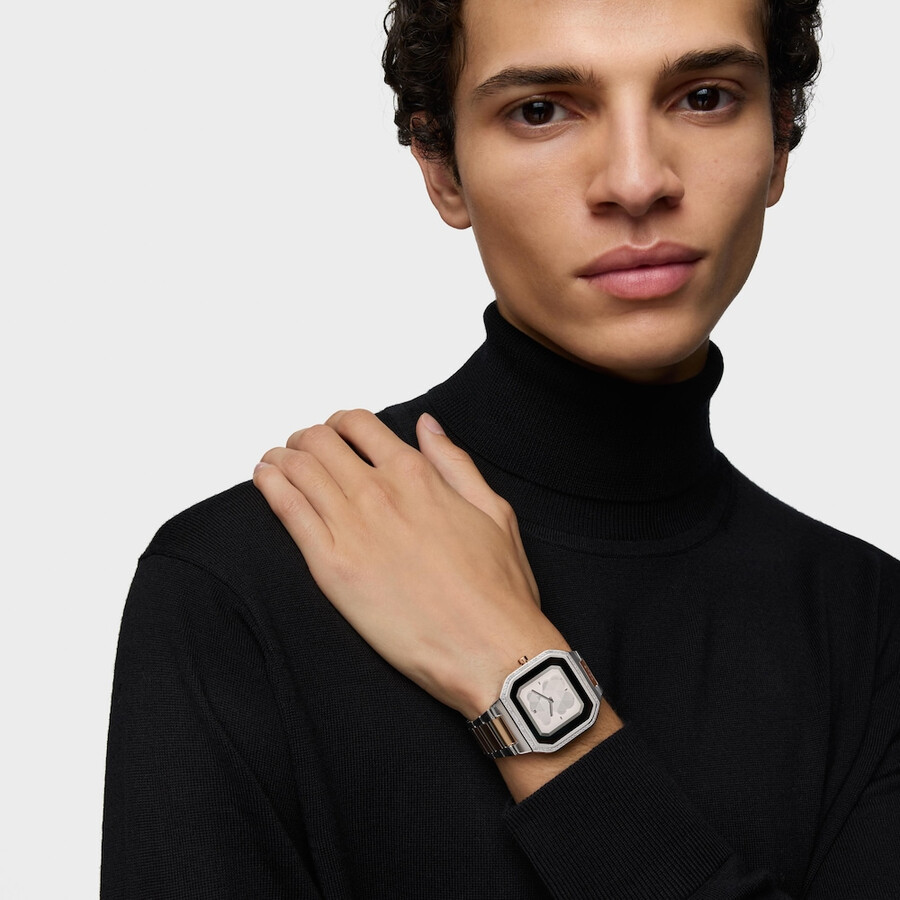smartwatch con bracciale in acciaio e acciaio rosa e zirconi b-connect