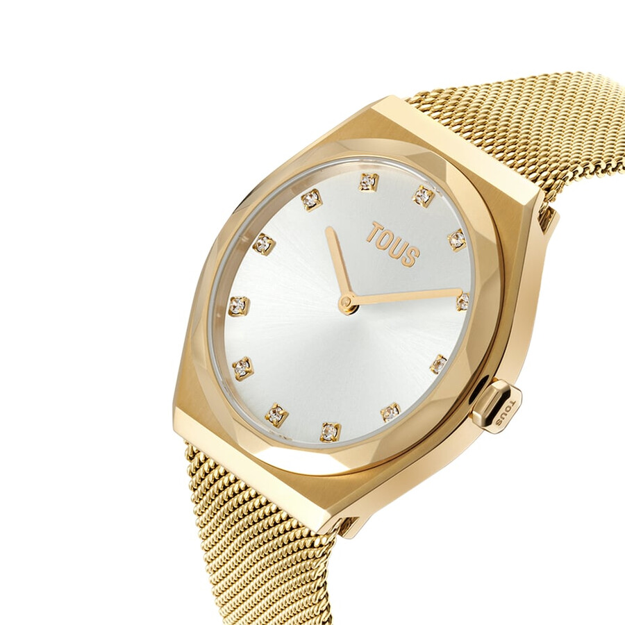 orologio analogico con bracciale in acciaio color oro karat round mesh