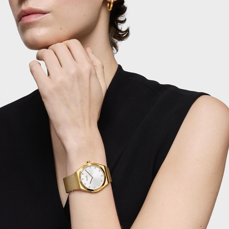 orologio analogico con bracciale in acciaio color oro karat round mesh