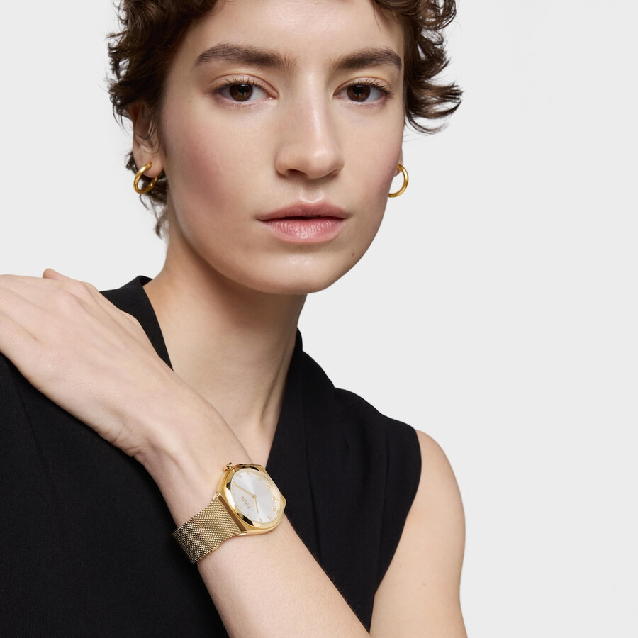 orologio analogico con bracciale in acciaio color oro karat round mesh