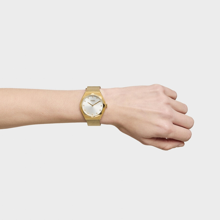 orologio analogico con bracciale in acciaio color oro karat round mesh