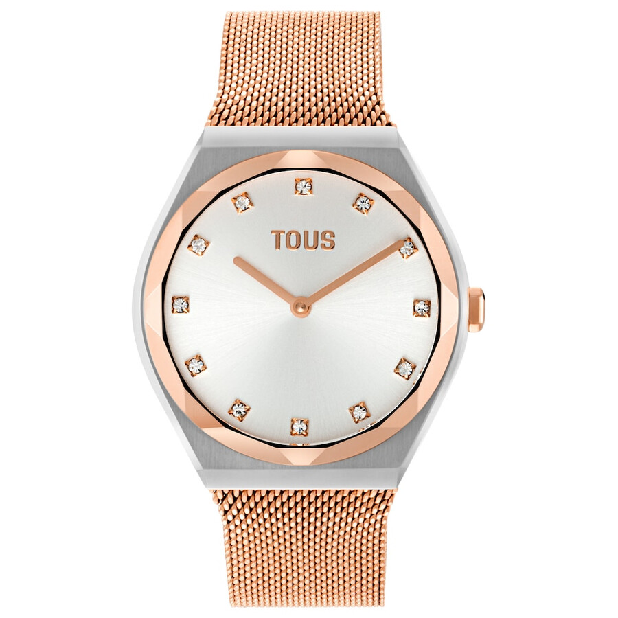 orologio analogico in acciaio color rosa con bracciale in acciaio karat round mesh