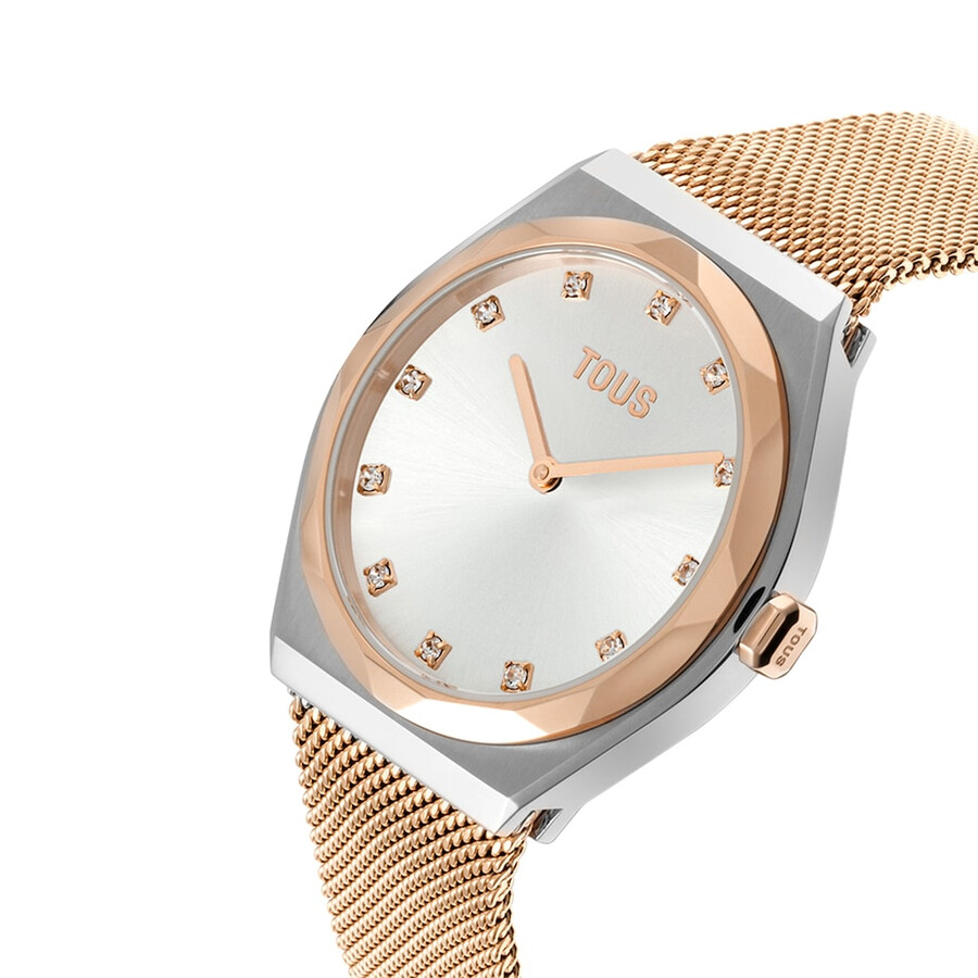 orologio analogico in acciaio color rosa con bracciale in acciaio karat round mesh