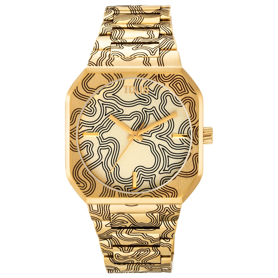 orologio analogico con bracciale in acciaio goffrato color oro lit