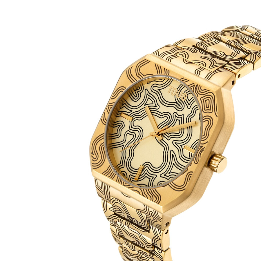 orologio analogico con bracciale in acciaio goffrato color oro lit