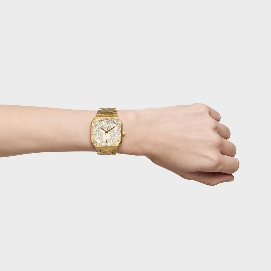 orologio analogico con bracciale in acciaio goffrato color oro lit