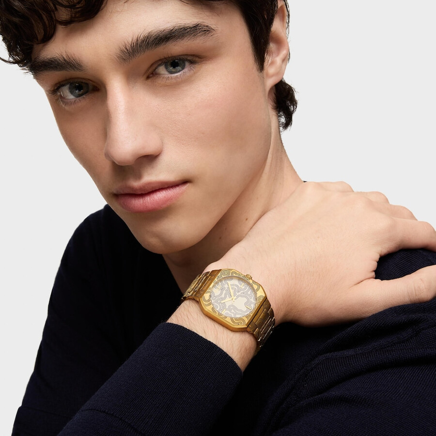 orologio analogico con bracciale in acciaio goffrato color oro lit