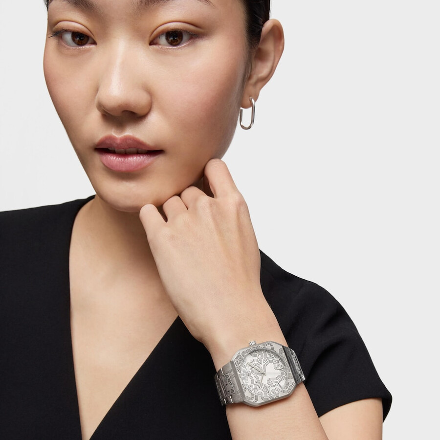 orologio analogico con bracciale in acciaio goffrato lit