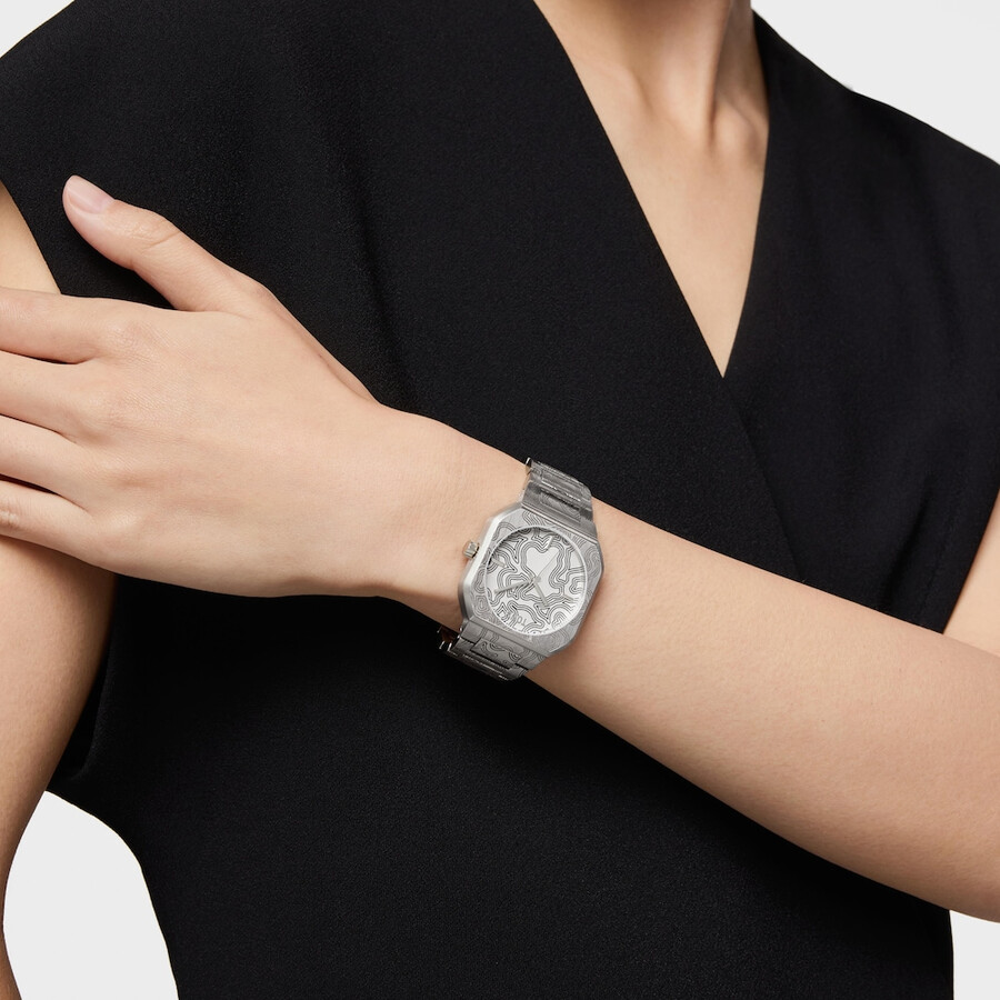 orologio analogico con bracciale in acciaio goffrato lit