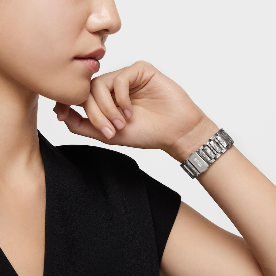 orologio analogico con bracciale in acciaio goffrato lit
