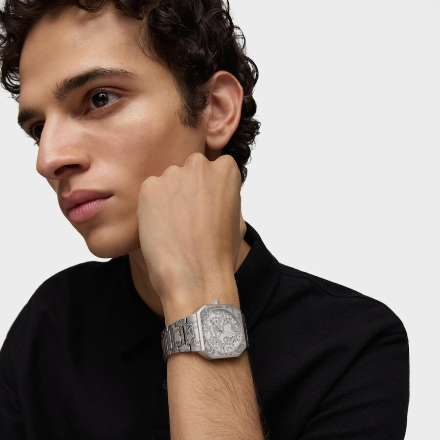 orologio analogico con bracciale in acciaio goffrato lit