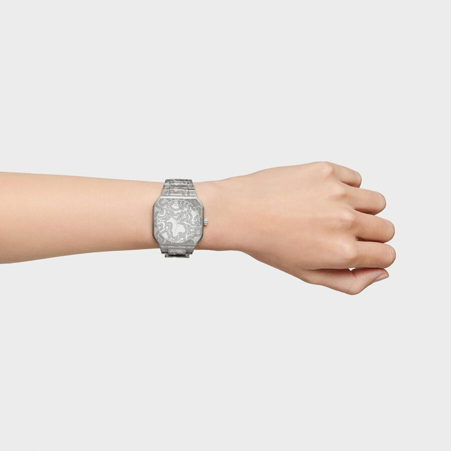 orologio analogico con bracciale in acciaio goffrato lit