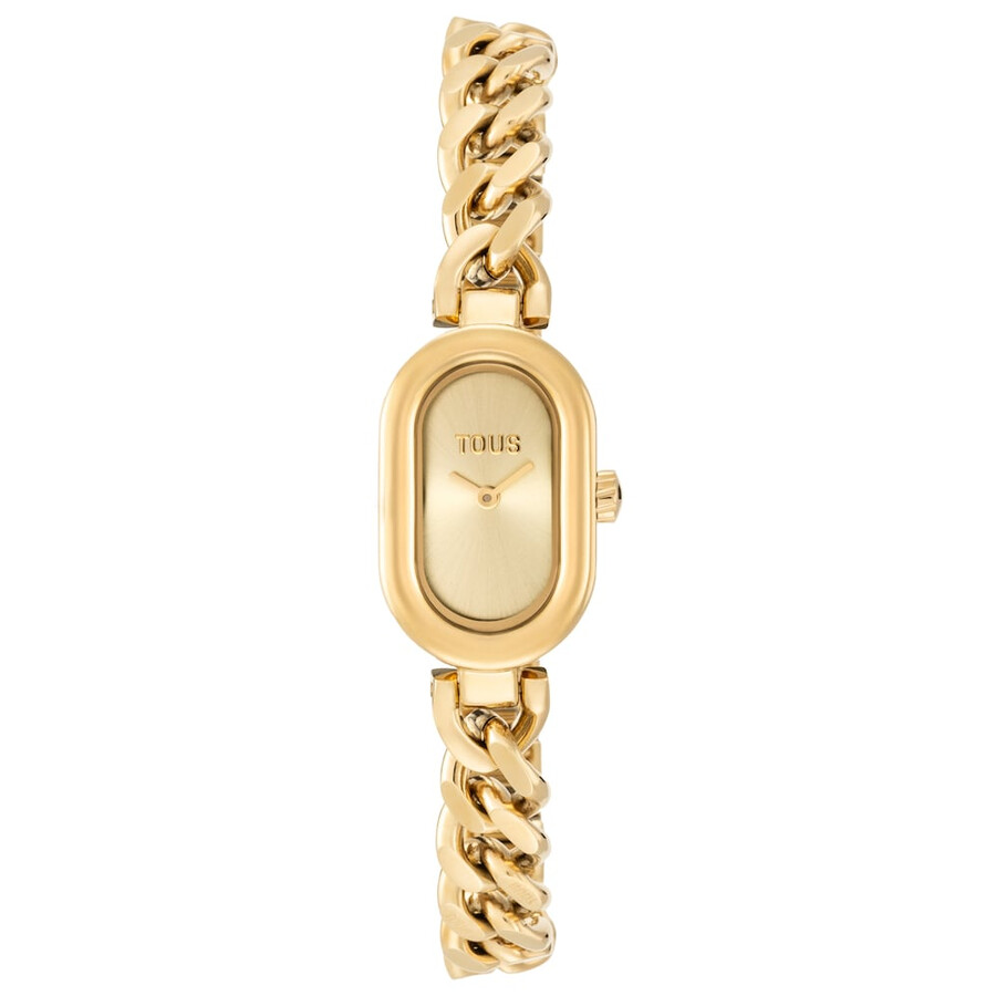 orologio analogico con gioiello e bracciale a catena in acciaio color oro oval time