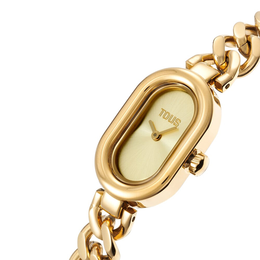 orologio analogico con gioiello e bracciale a catena in acciaio color oro oval time