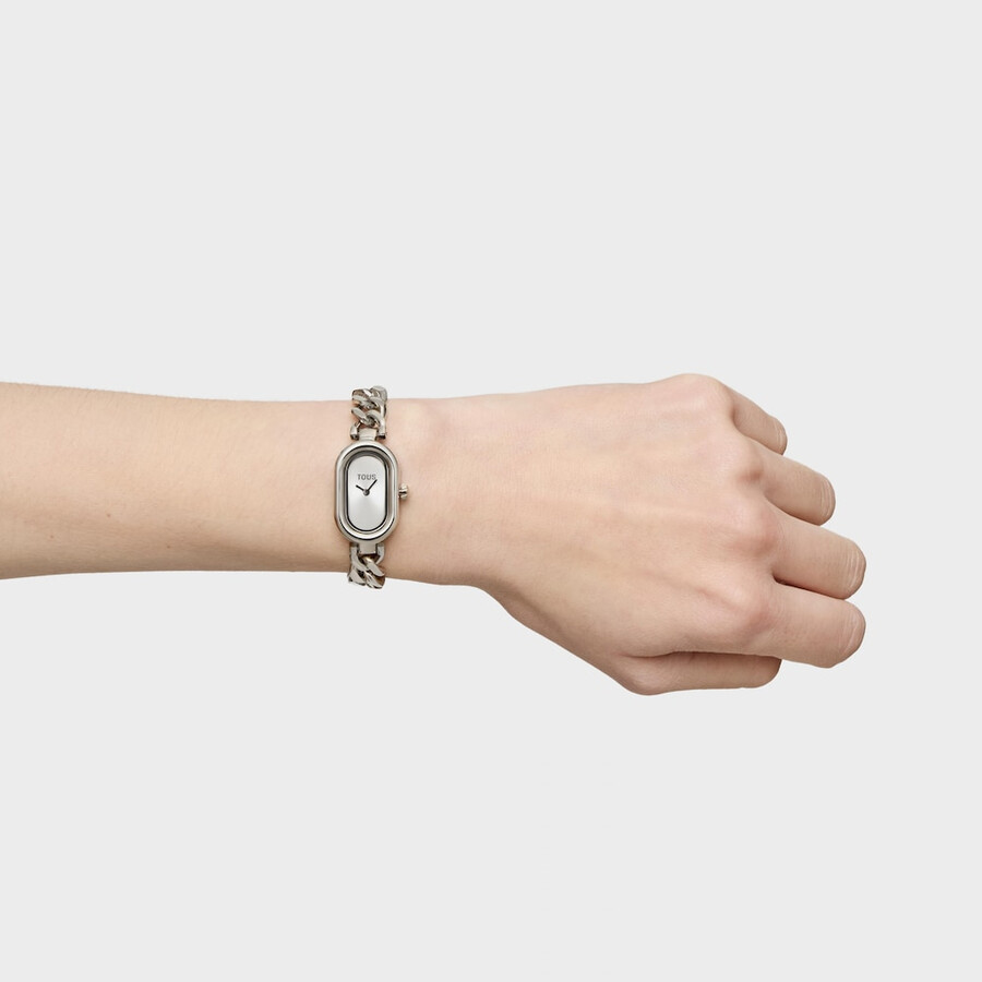 orologio analogico con gioiello e bracciale in acciaio oval time