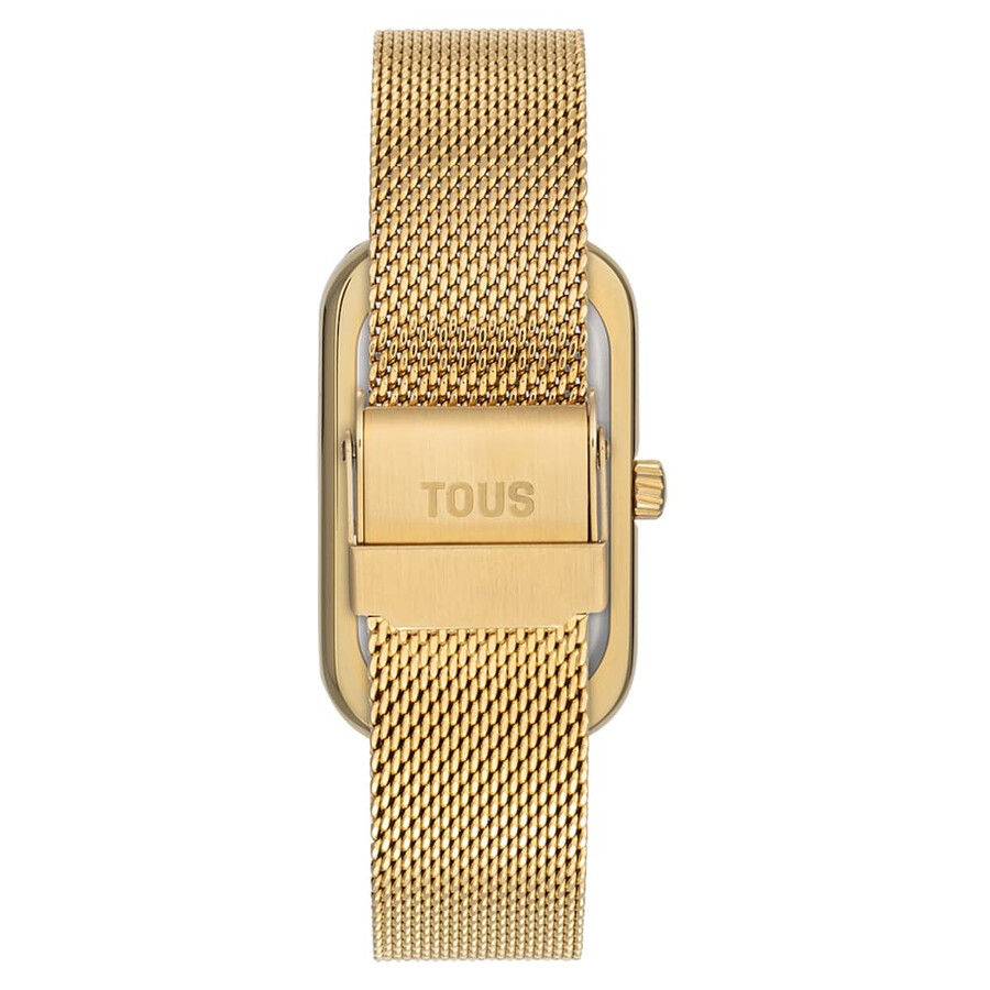 orologio analogico con quadrante in madreperla e bracciale in acciaio color oro t-band club