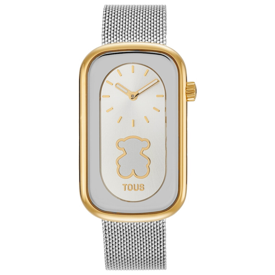 orologio analogico bicolore con sagoma di orso e bracciale in acciaio t-band club