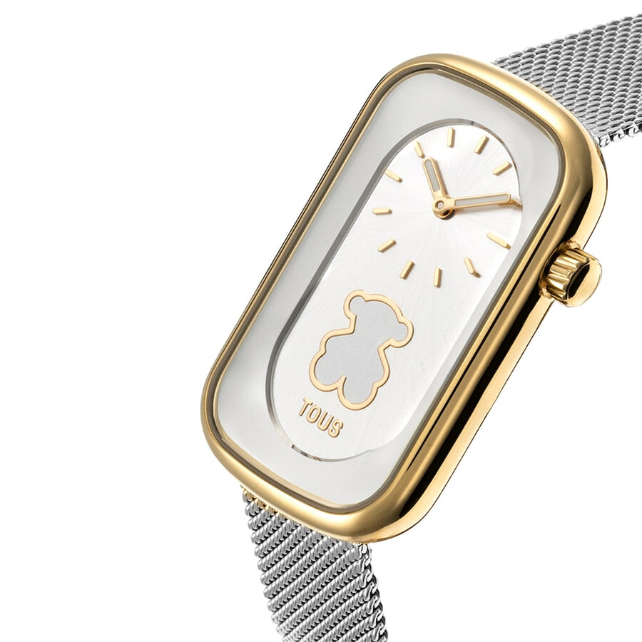 orologio analogico bicolore con sagoma di orso e bracciale in acciaio t-band club