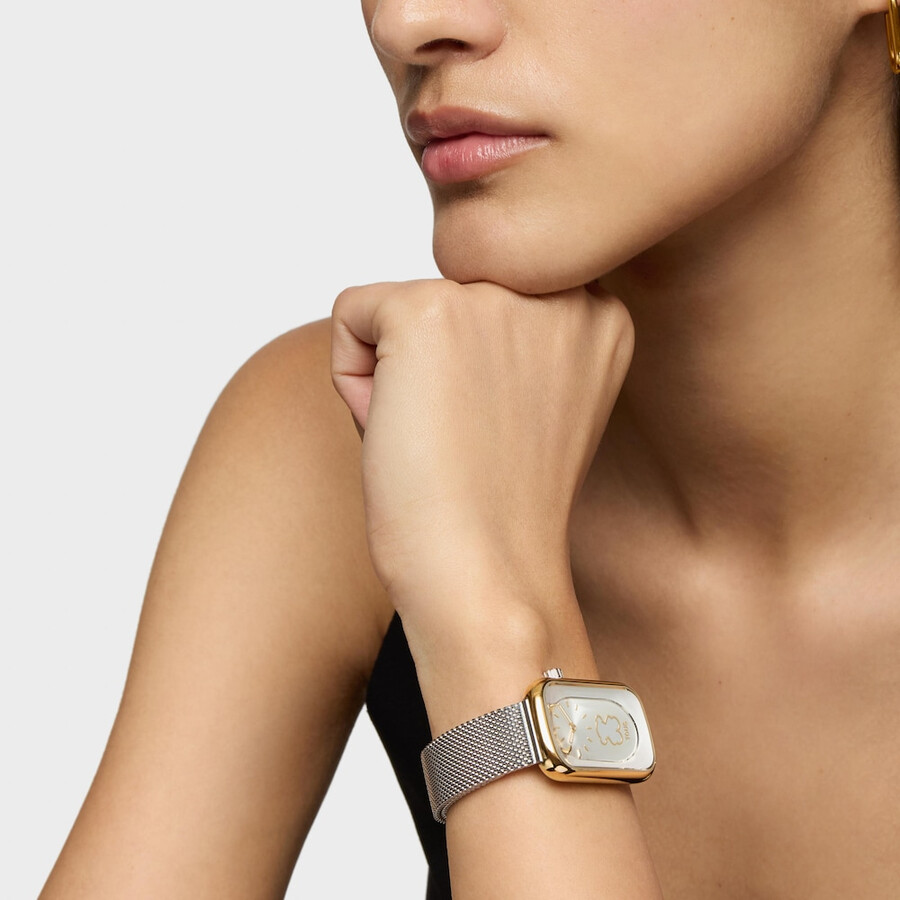 orologio analogico bicolore con sagoma di orso e bracciale in acciaio t-band club