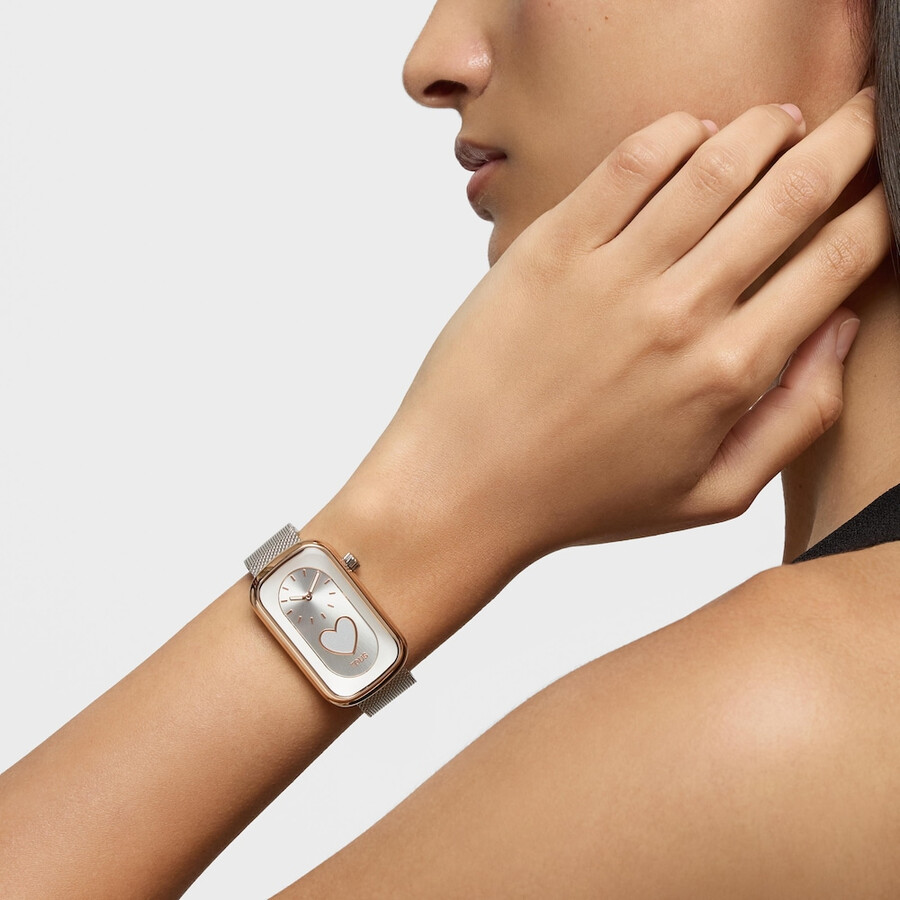orologio analogico bicolore con silhouette a cuore e bracciale in acciaio t-band club