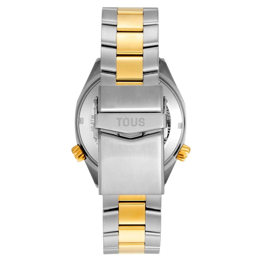 orologio automatico gmt con quadrante in madreperla blu e bracciale in acciaio bicolore tous now