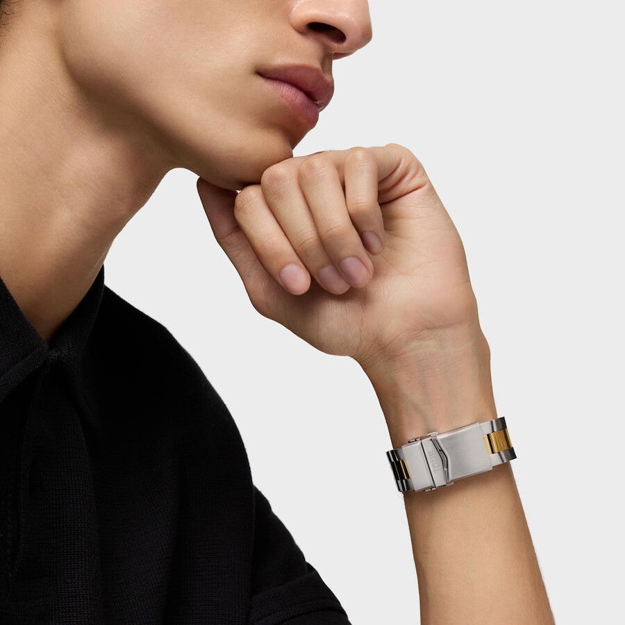 orologio automatico gmt con quadrante in madreperla blu e bracciale in acciaio bicolore tous now