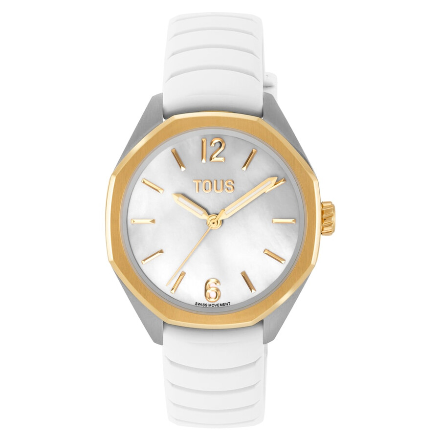 orologio analogico bicolore con movimento svizzero quadrante in madreperla e cinturino in gomma bianca tous now lady