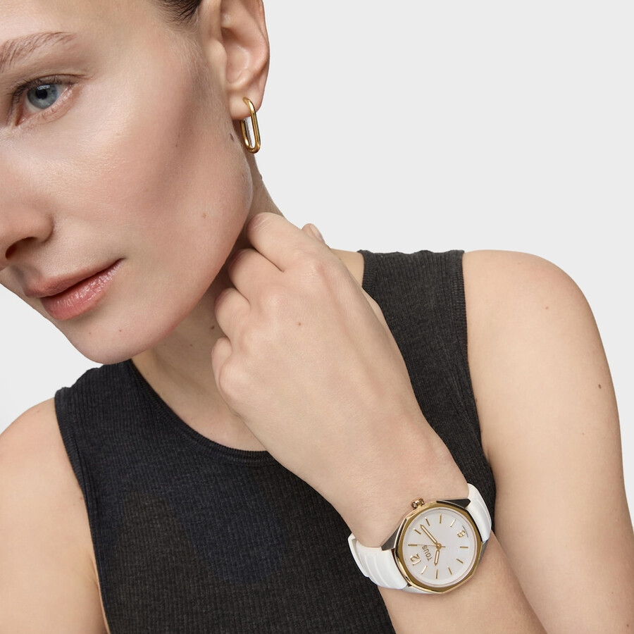 orologio analogico bicolore con movimento svizzero quadrante in madreperla e cinturino in gomma bianca tous now lady