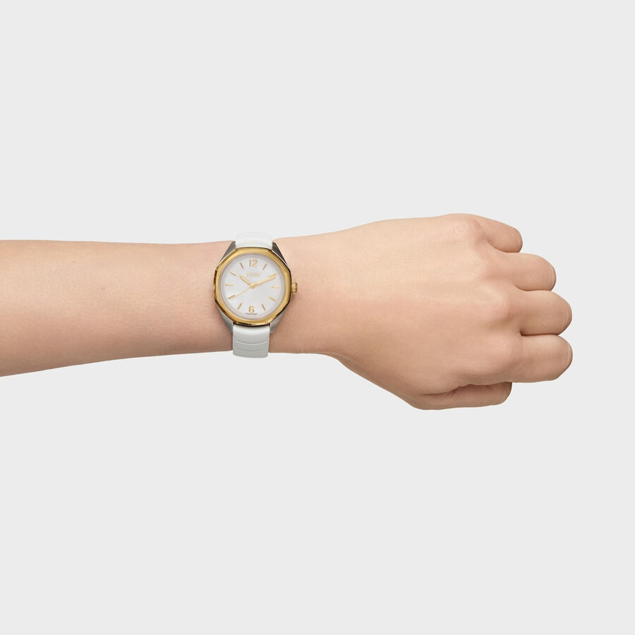 orologio analogico bicolore con movimento svizzero quadrante in madreperla e cinturino in gomma bianca tous now lady