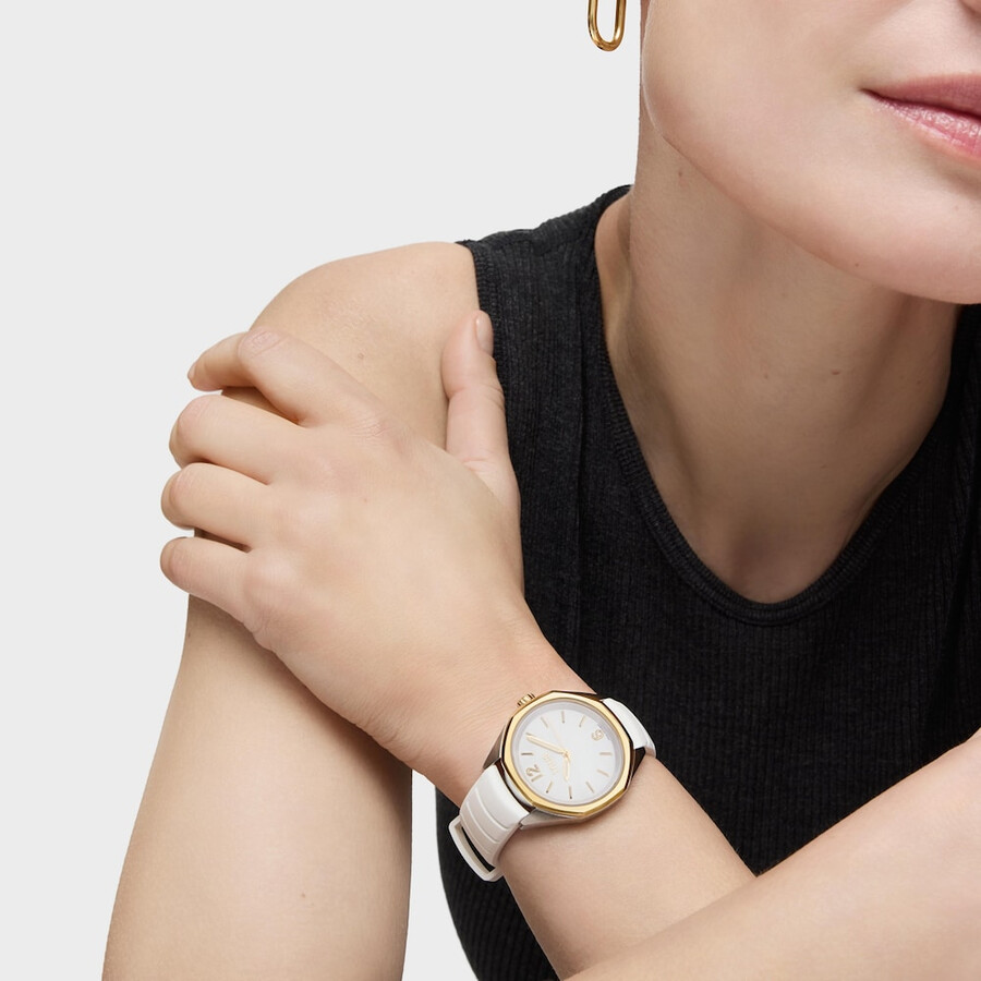orologio analogico bicolore con movimento svizzero quadrante in madreperla e cinturino in gomma bianca tous now lady