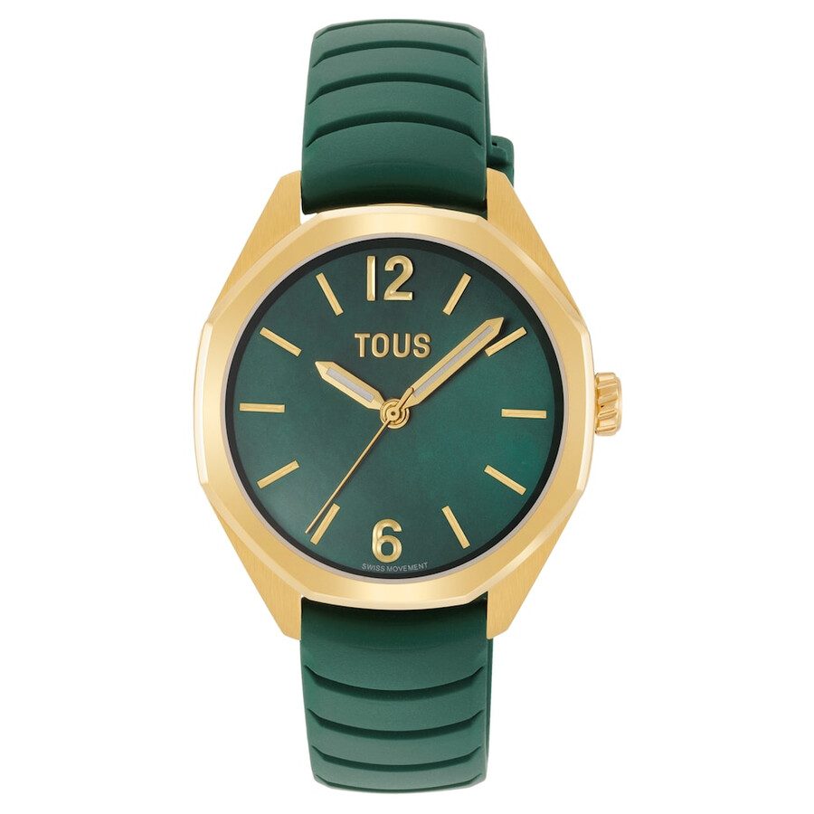 orologio analogico bicolore con movimento svizzero quadrante in madreperla e cinturino in gomma verde tous now lady