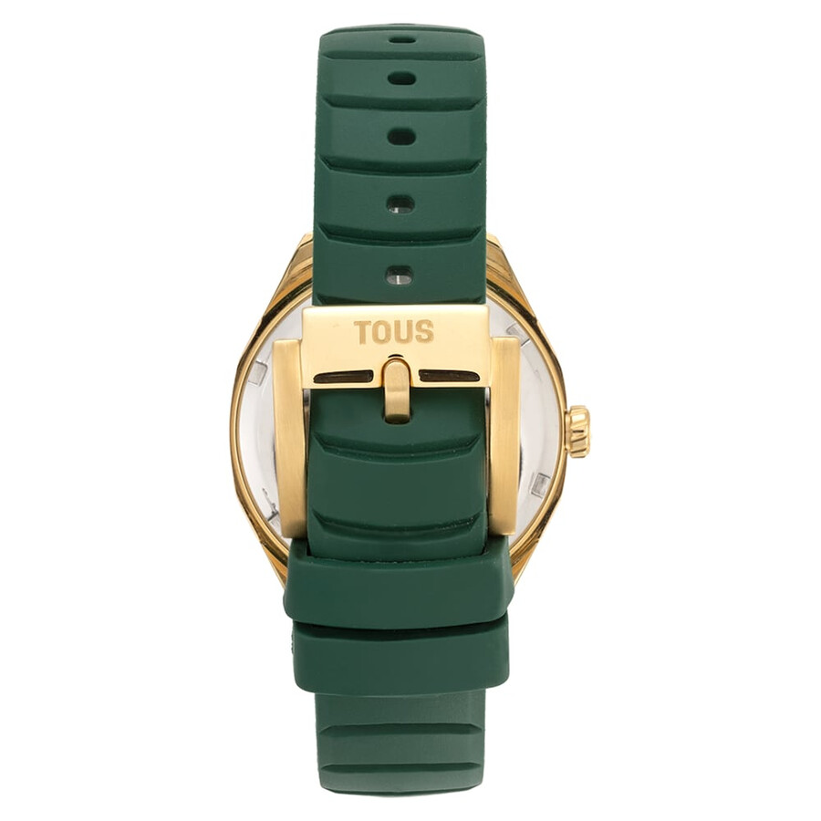 orologio analogico bicolore con movimento svizzero quadrante in madreperla e cinturino in gomma verde tous now lady