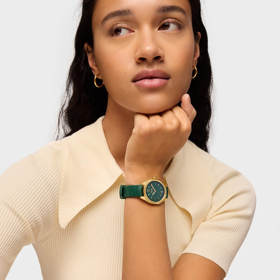 orologio analogico bicolore con movimento svizzero quadrante in madreperla e cinturino in gomma verde tous now lady