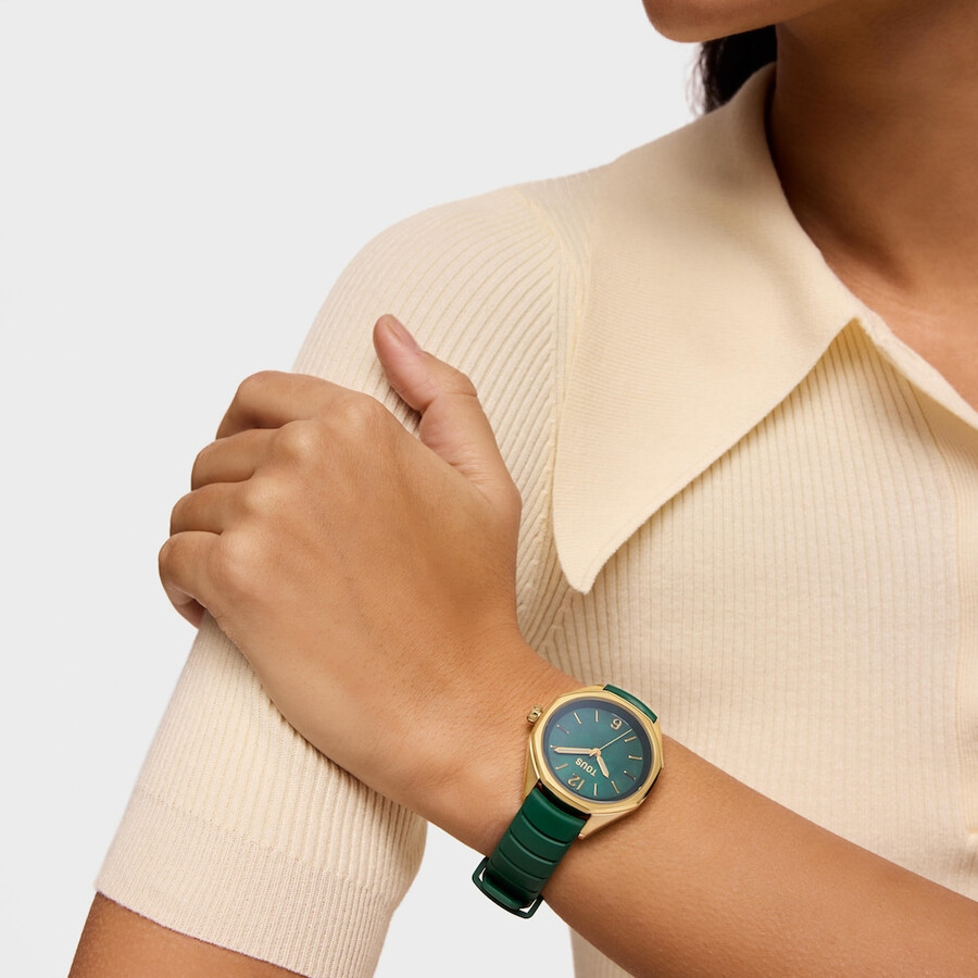 orologio analogico bicolore con movimento svizzero quadrante in madreperla e cinturino in gomma verde tous now lady