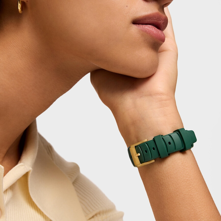orologio analogico bicolore con movimento svizzero quadrante in madreperla e cinturino in gomma verde tous now lady