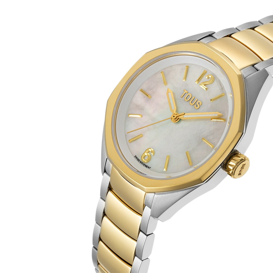 orologio analogico con movimento svizzero quadrante in madreperla e bracciale in acciaio bicolore tous now lady