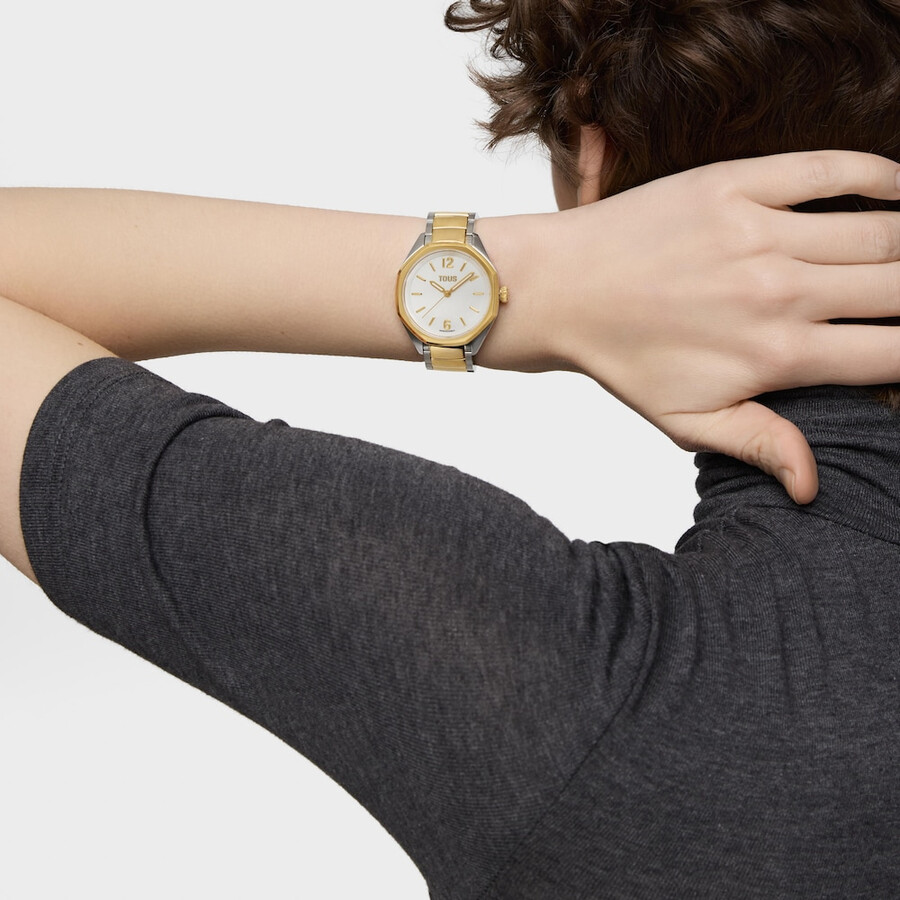 orologio analogico con movimento svizzero quadrante in madreperla e bracciale in acciaio bicolore tous now lady
