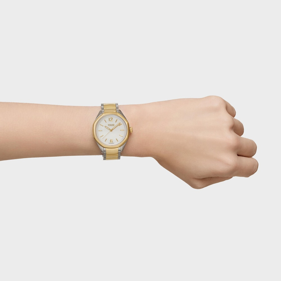 orologio analogico con movimento svizzero quadrante in madreperla e bracciale in acciaio bicolore tous now lady