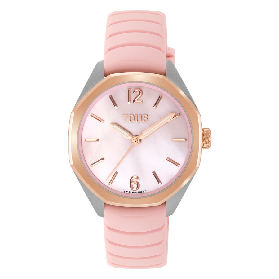 orologio analogico bicolore con movimento svizzero quadrante in madreperla e cinturino in gomma rosa tous now lady